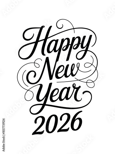 Happy new year 2026 elegant script typography isolated on transparent background, Vector