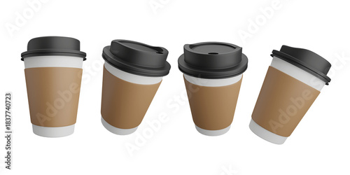 Wallpaper Mural White coffee cup, black lid, different angles 3d rendering. Torontodigital.ca