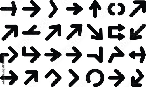 Set of  black arrows and directional icons isolated on