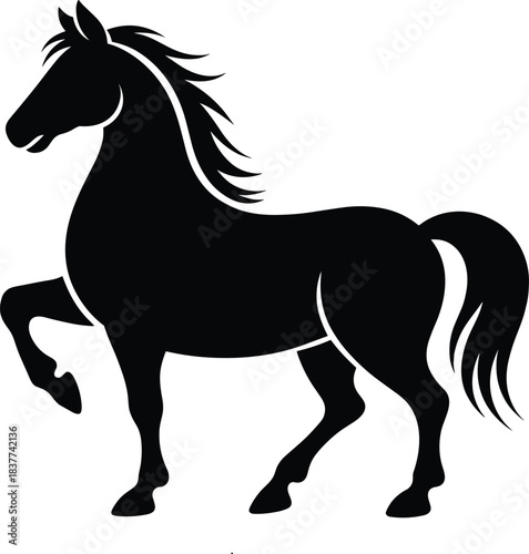 Black silhouette of a rearing horse isolated on