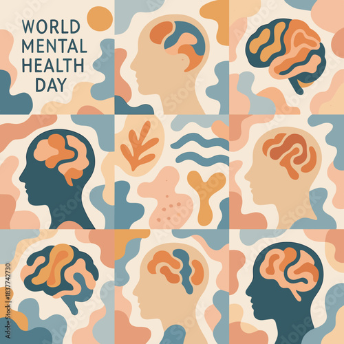 Colorful abstract collage representing World Mental Health Day  