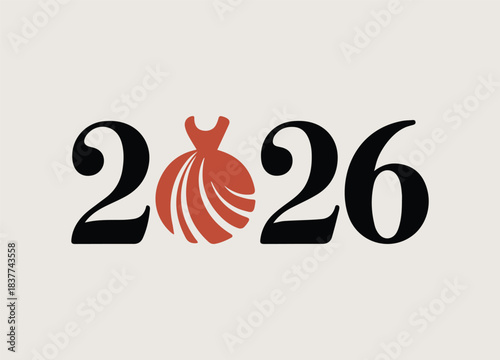 Stylish 2026 year design featuring a fashionable dress icon instead of zero on a light background for celebrations