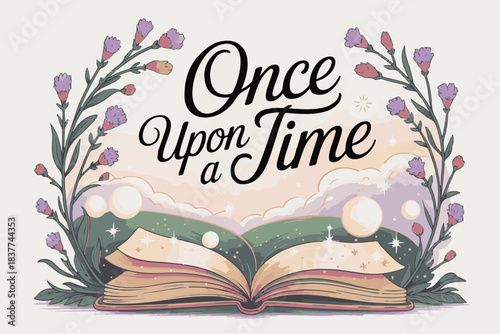 Cozy Book Lover Scene with Coffee and Flowers, Warm Reading Lifestyle Illustration