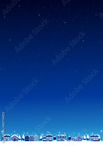冬の夜の街並みの背景　ブルークリスマス　A4