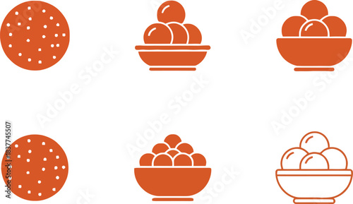 Ladoo (Round Sweets) and Dessert Bowls for Indian Holidays and Cultural Food Graphics.