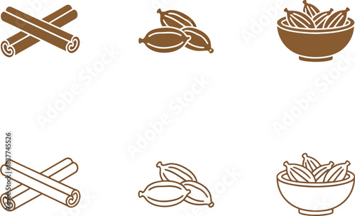 Six Brown Silhouettes and Line Art Spices