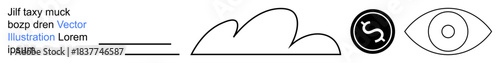 Finance, vision, protection, creativity, cloud storage, future technology. Minimalistic line art showing a cloud, currency symbol and an eye. Finance and vision-themed illustration for versatile
