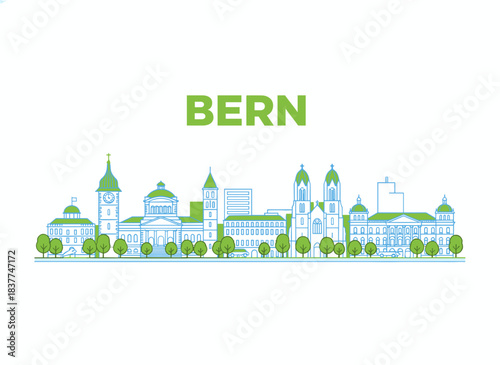 Bern Switzerland city skyline illustration