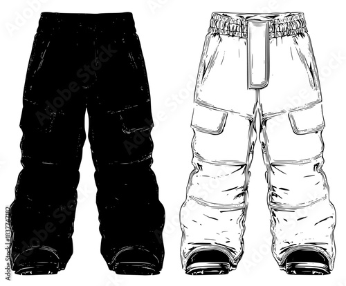 Black White Skier's Epic, Waterproof Ski Pants | Clean, isolated vector art for creative projects.