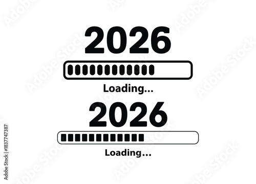 Anticipation for the Year 2026 with Loading Bars Representing Progress and the Wait Ahead on White Background