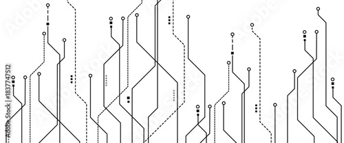 Abstract white and black digital technology futuristic circuit board background design.