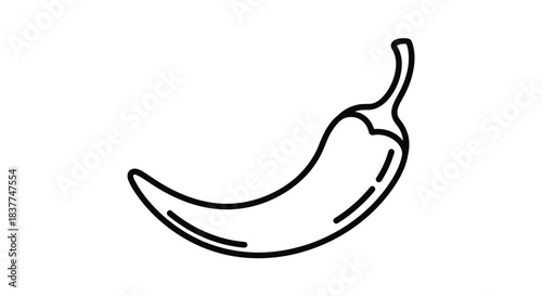 Minimalist black and white line art icon of a single hot chili pepper a common ingredient for spicy food preparations.