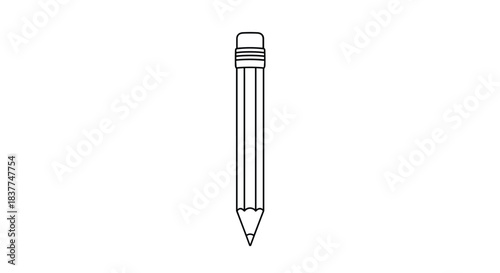 Minimalist black and white line art icon of a classic wooden pencil with an eraser top for school or office-related projects.