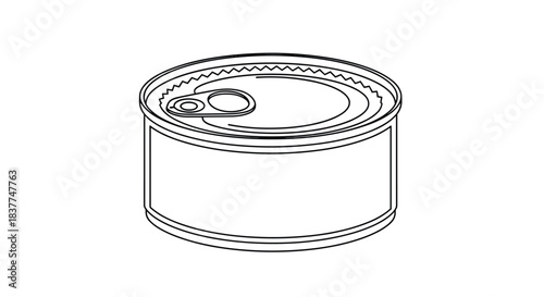 Simple black and white line art illustration of a tin can with a pull tab lid perfect for food packaging mockups or icons.