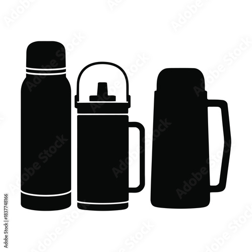 Thermos Bottle Vector, Silhouette, Illustration