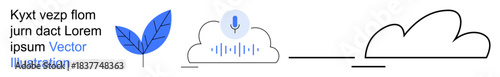 Cloud storage, voice command technology, digital interface, smart tech design, innovation, data security. Audio visual cloud with soundwave patterns and modern tech shapes. Cloud storage and voice