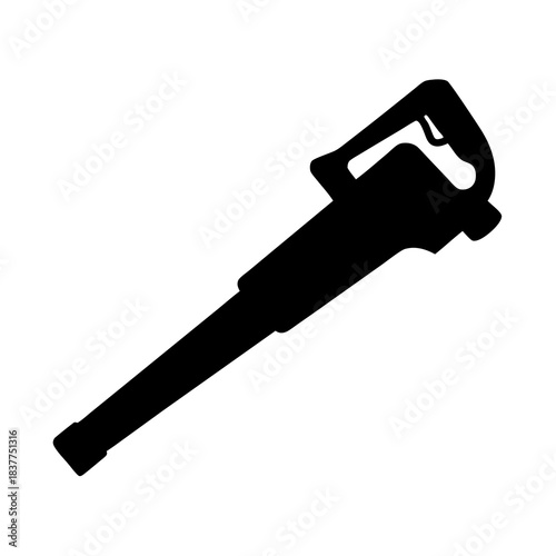 Silhouette of a black leaf blower used for yard maintenance and gardening