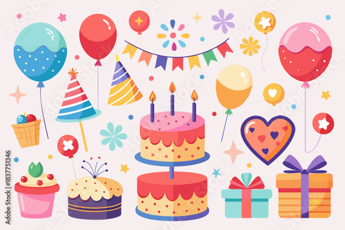 Birthday celebration elements flat style