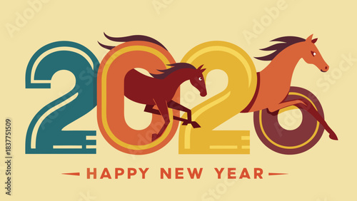 New year 2026 with dynamic horses Vector