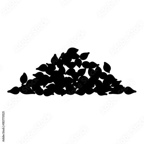 Pile of Black Seeds Silhouette on White Background, Food and Ingredient