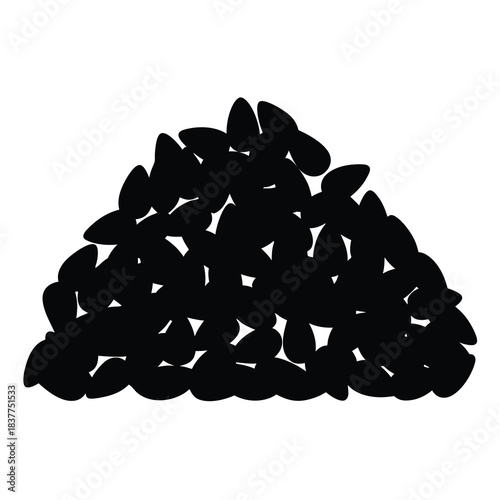 Black silhouette of pile of beans seeds or grains on white background