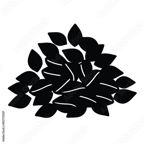 Black silhouette of a pile of seeds or grain with linear details
