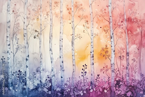 Pastel Sunset Woodland Illustration