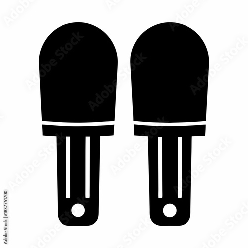 Two black silhouette of lotion applicator with rounded top on white background