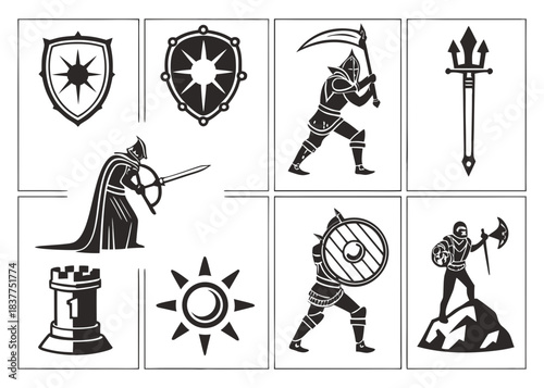 Icon set medieval fantasy elements Vector
