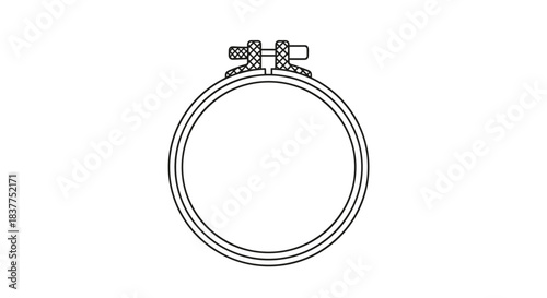 A simple black line art illustration of an adjustable wooden embroidery hoop, shown empty and ready for a craft project.