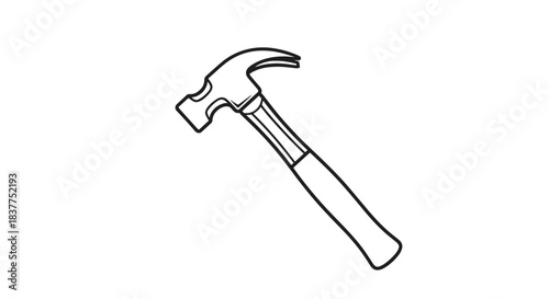 A simple black line art drawing of a classic claw hammer, a common hand tool for construction, DIY projects, and repairs.