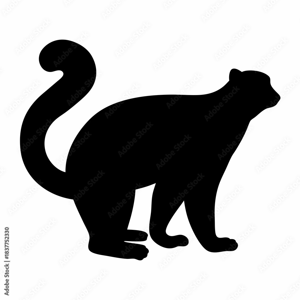 Obraz premium Black silhouette of a small mammal with a fluffy tail and furry body