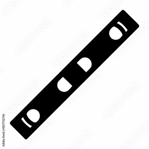Minimal Spirit Level Measurement Tool Icon- Black spirit level tool silhouette isolated on white background, symbolizing measurement, precision, alignment, and construction or DIY workmanship