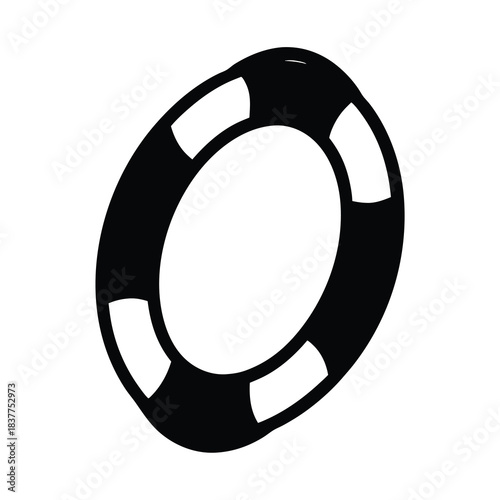 Simple graphic illustration of a black life preserver with white accents