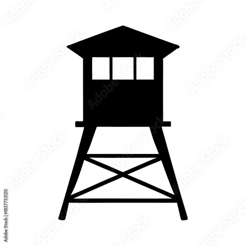 Silhouette illustration of a guard tower with three windows observation booth