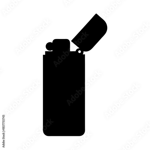 Silhouette of cigarette lighter for design use- Black silhouette of an open cigarette lighter, useful for icons, graphic design, product mockups, and search queries about flame tools