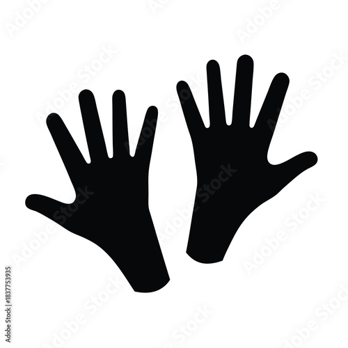 Two Black Hands Silhouettes with Five Fingers Each on White Background