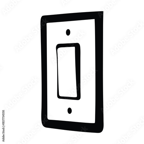 Simple black and white drawing of a light switch and wall plate