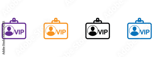 Vip badge lanyard icon set, access card identification, guest pass, event security, premium entry symbol isolated on white background.