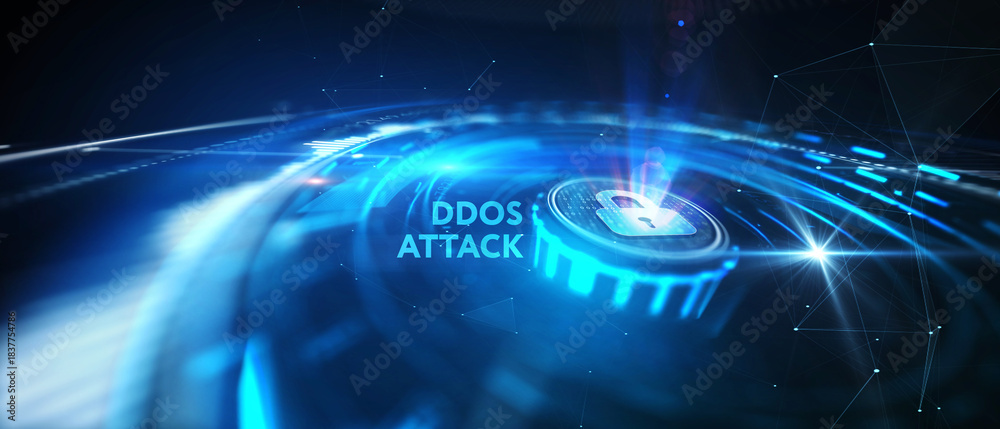 Fototapeta premium DDoS ATTACK inscription, online attack concept inscription, online security concept. 3d illustration
