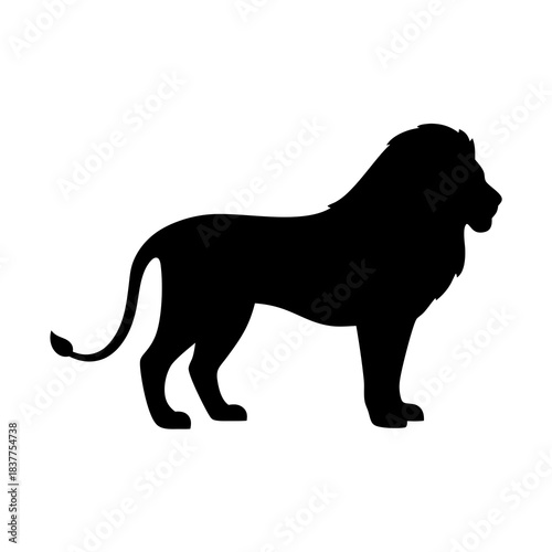 Striking silhouette of a majestic lion standing confidently against a white background