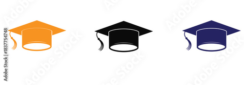 Graduation cap icon. Academic hat symbol. University graduate mortarboard silhouette. Element for degree ceremony, educational programs, and convocation. College success ..