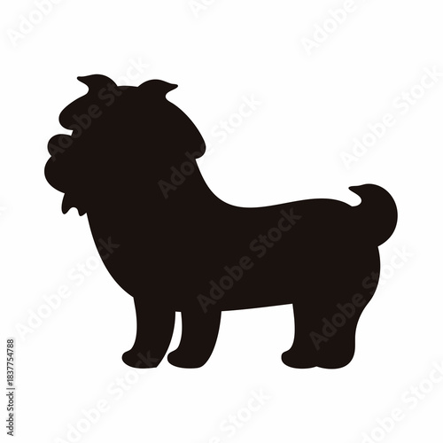 Black silhouette of a cute fluffy dog, a pet animal illustration