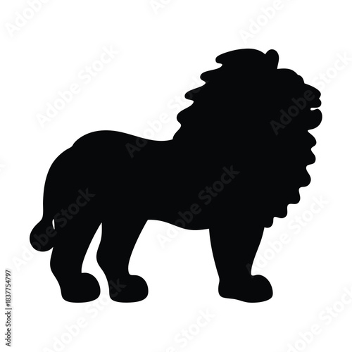A black silhouette of a majestic male lion standing in profile view