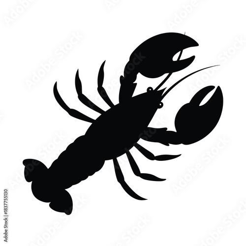 Silhouette image of a lobster, showing claws, legs and antennae against white