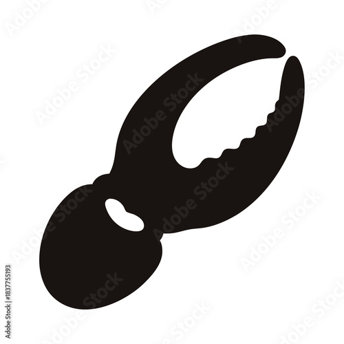 Stylized black silhouette of crab claw pincer with rounded form on white
