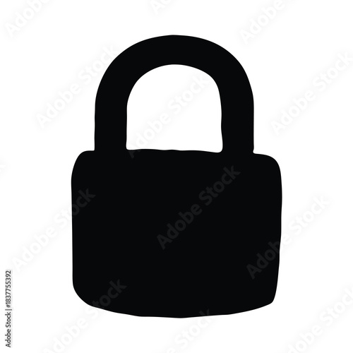 Solid black silhouette illustration of a metal padlock for security concept