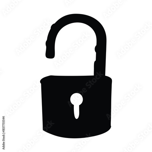 Black and white illustration of an open padlock, a symbol of security