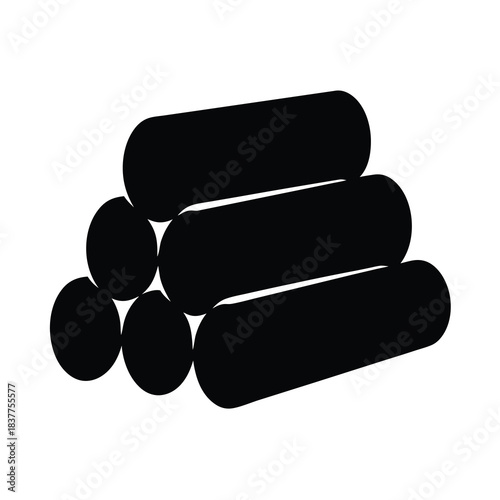 Black and white illustration of stacked logs or cylindrical objects