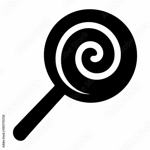 Monochrome Lollipop Candy with a Swirling Design on a Stick, Simple Design